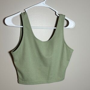 Sleek Olive Green Ribbed Crop Top